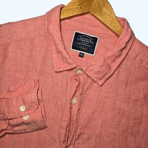 Charles Tyrwhitt Men's Size 3XL XXXL Pink Salmon 100% Linen Long Sleeve Shirt